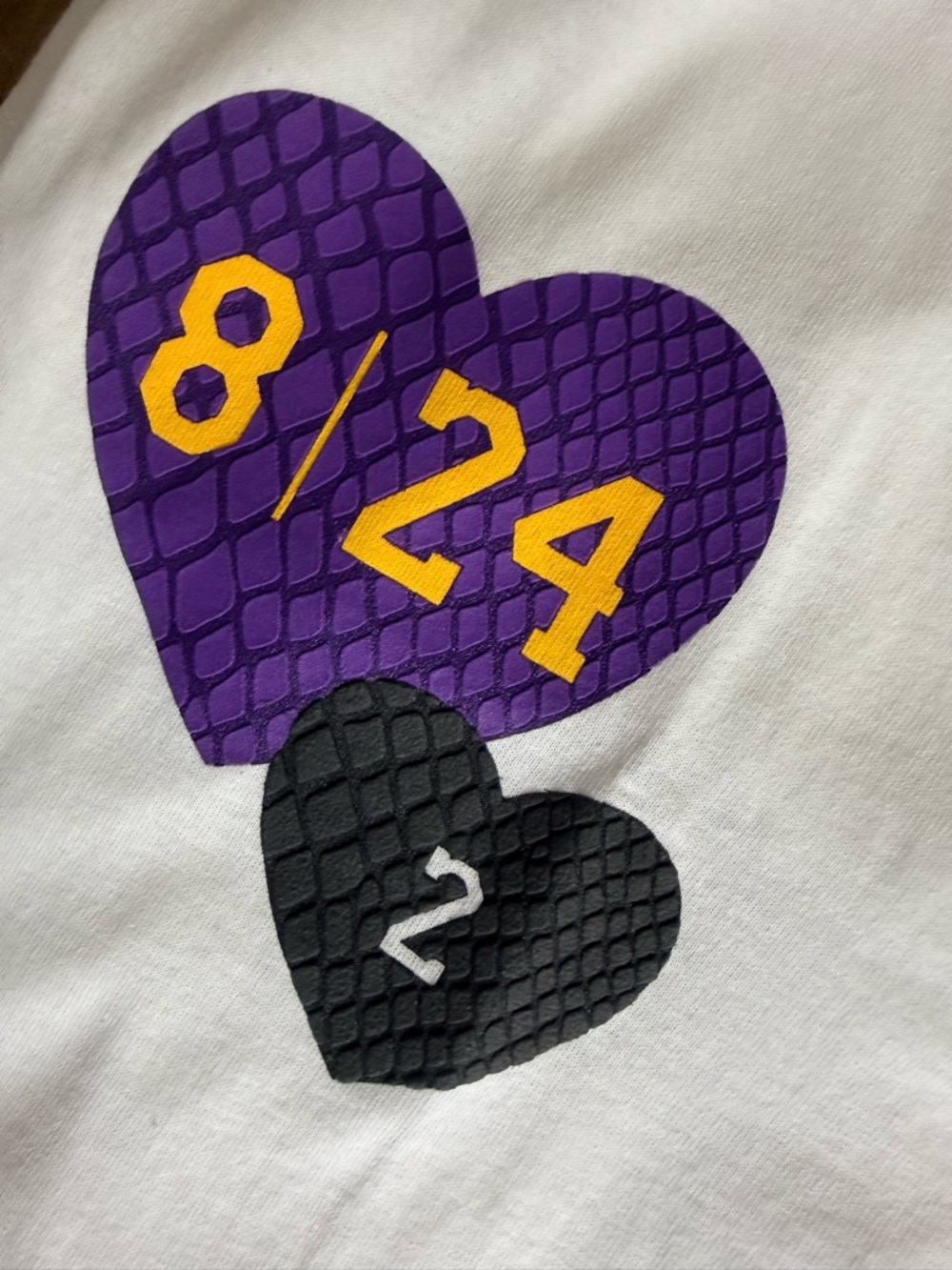 Men's White Kobe & Gigi Short Sleeve Tee  Purple & Black Heart Graphic (8/24)